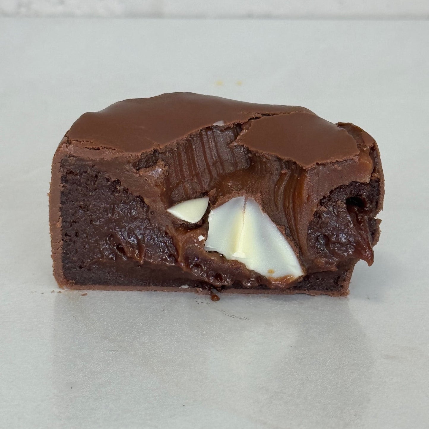 inside decadent chocolate brownie and caramel