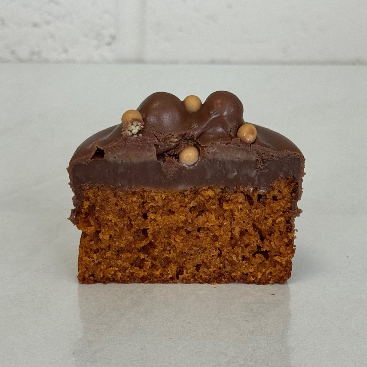 inside of praline cake with coffee ganache